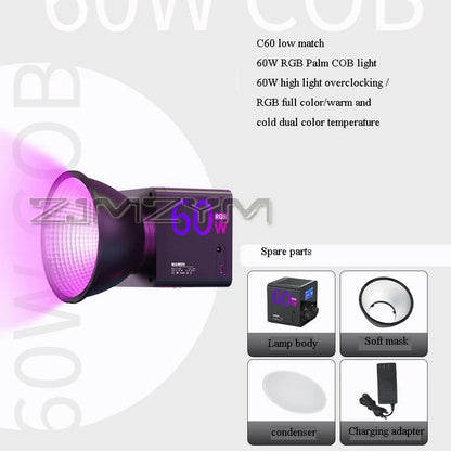 60W Photography Fill Light Portable COB RGB Video Light 2500-6500K 6700mAh For Outdoor Studio Video Recording Shooting