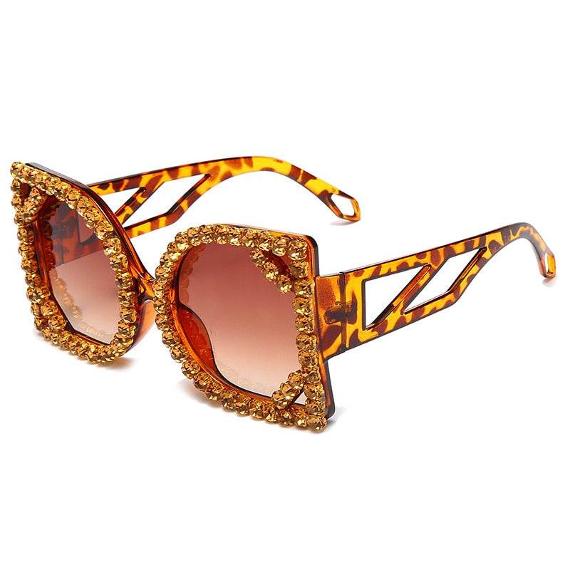 Luxury Diamond-studded Sunglasses Fashion D-shaped Big Frame Sun glasses Female Diamond Gorgeous Sunglass - MarvelouStoree