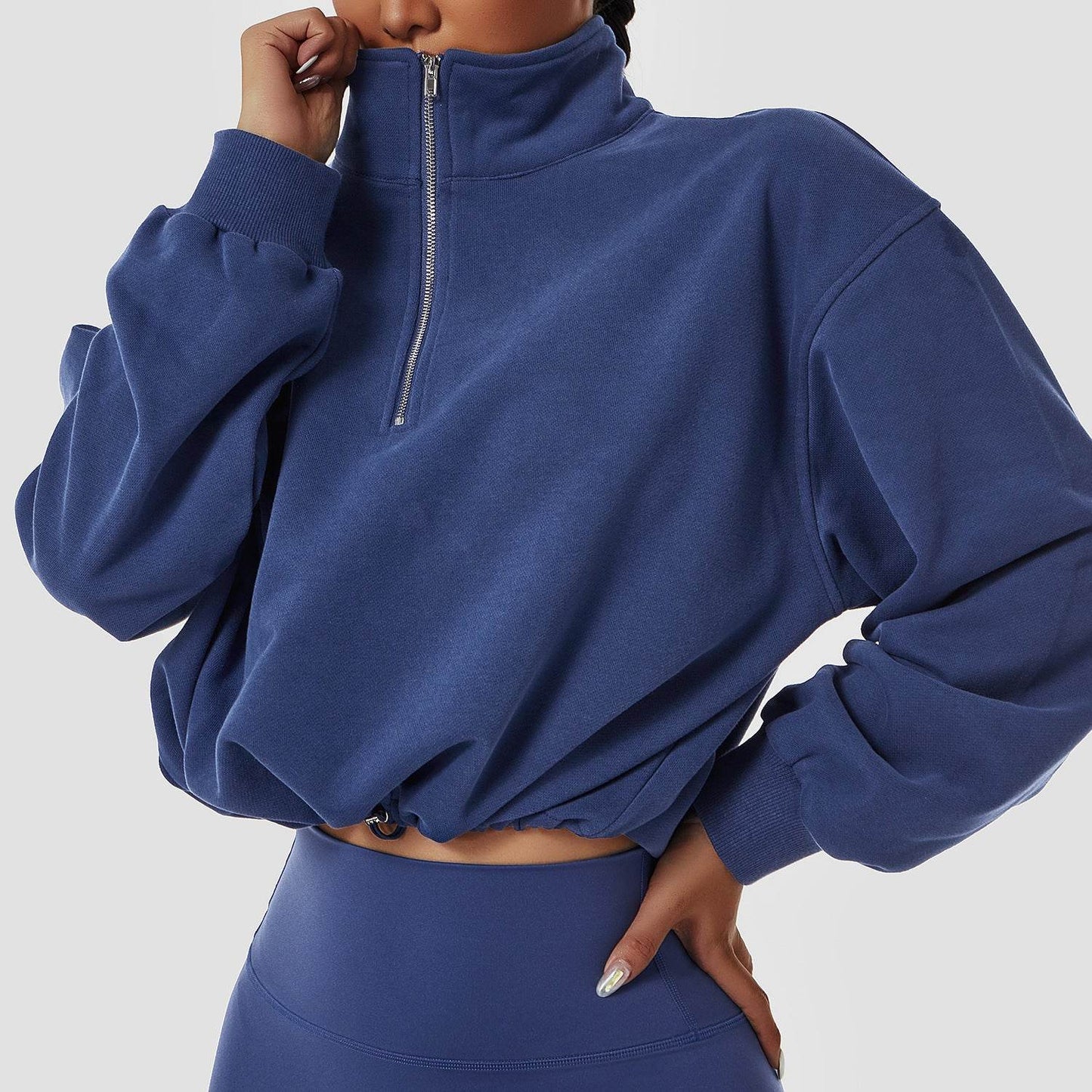 Ins Pullover High Neck Body-Building Sweater For Women Outdoor Running Zipper Loose Long Sleeve Sweater - MarvelouStoree