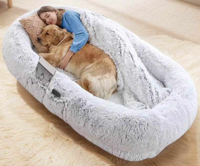 Human dog bed, size 71 inches x 40 inches x 12 inches, washable faux fur dog bed - gray - MarvelouStoree