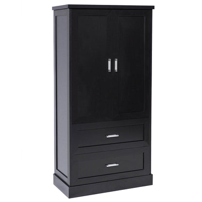 Tall Bathroom Storage Cabinet, Cabinet with Two Doors and Drawers, Adjustable Shelf, MDF Board, Black - MarvelouStoree