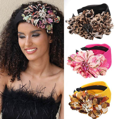 Diamond inlaid fabric flower toothed anti slip exaggerated headband - MarvelouStoree