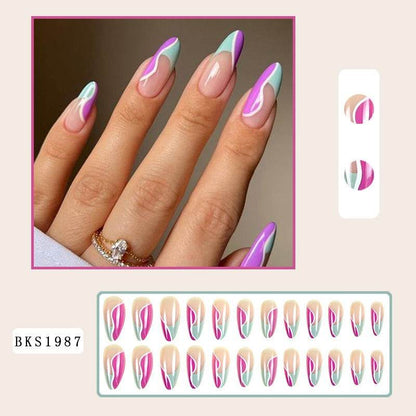 Nail Art Almond Nails Finished Wearable Nails Mid-Length Nail Art Patch Ins Style Hot Girl - MarvelouStoree