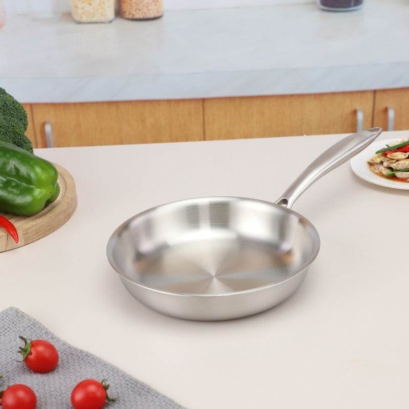 stainless steel frying pan, household flat bottomed pan, uncoated, non stick, steak frying pan, electric stove, gas universa - MarvelouStoree