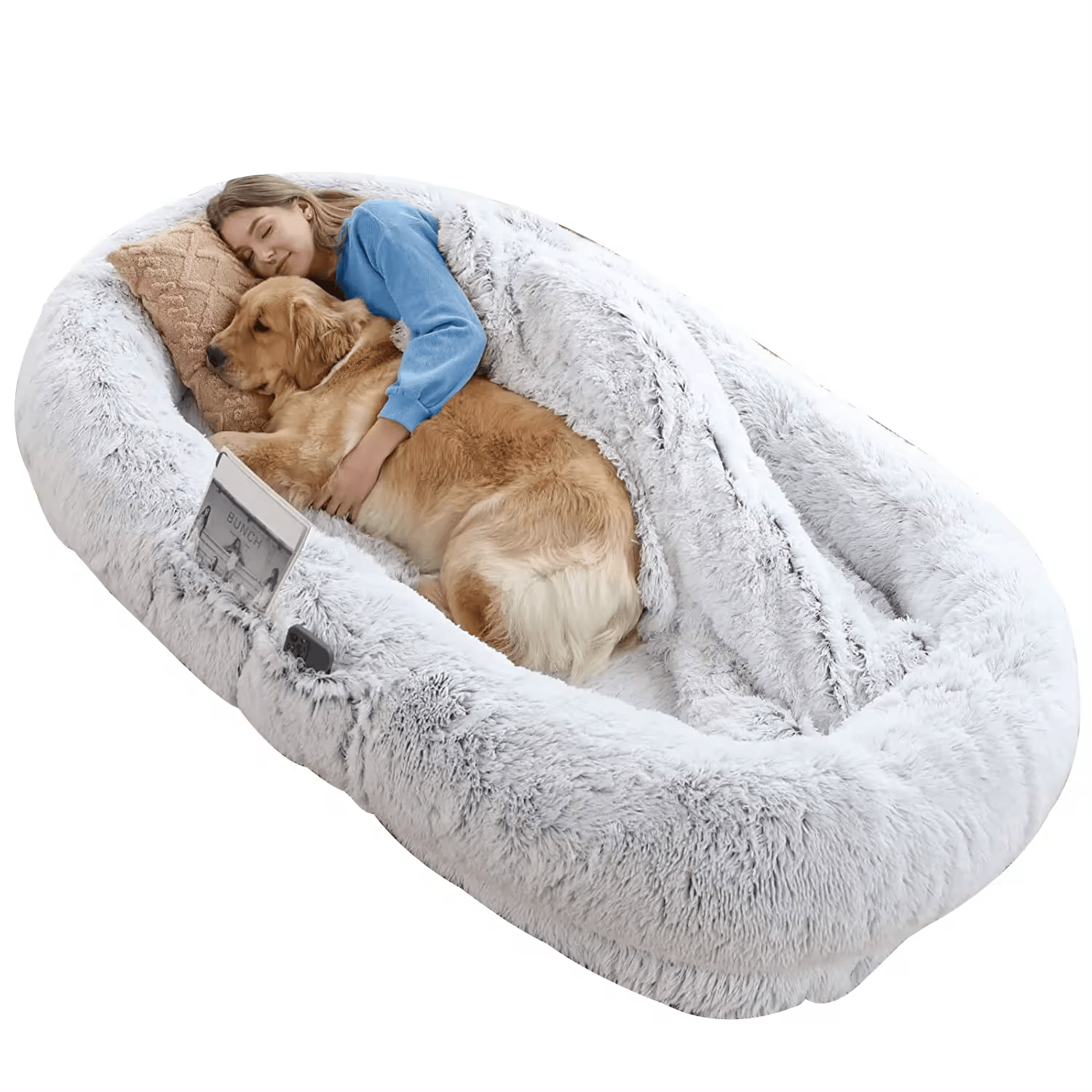 Human dog bed, size 71 inches x 40 inches x 12 inches, washable faux fur dog bed - gray - MarvelouStoree