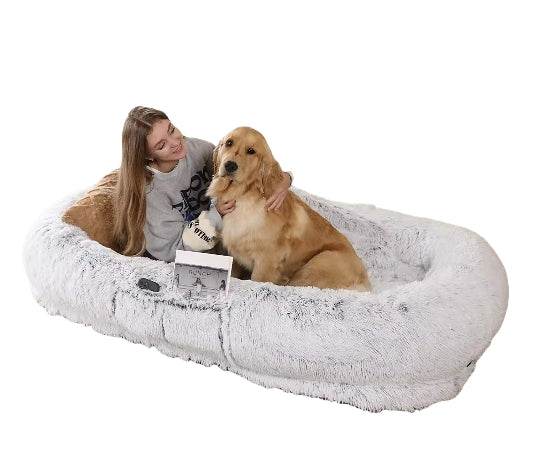 Human dog bed, size 71 inches x 40 inches x 12 inches, washable faux fur dog bed - gray - MarvelouStoree