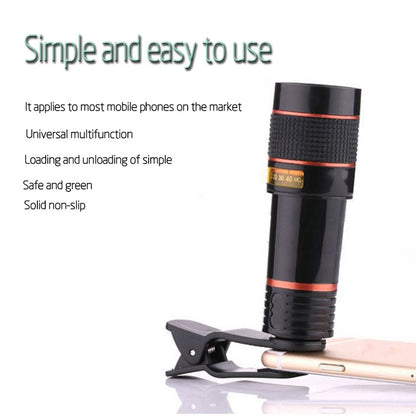 Phone No Dark Corner 12X Zoom Optical Telescope Camera Lens HD Mobile Phone Telephoto Lens with Clips