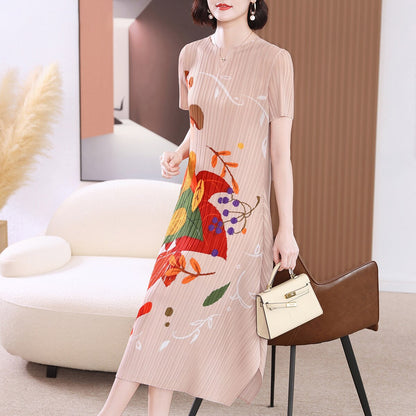 Pleated Dress 40-Year-Old Middle-Aged Women Short-Sleeved Dress Women's Summer New Elegant Mother's Summer Slim-Fit Dress