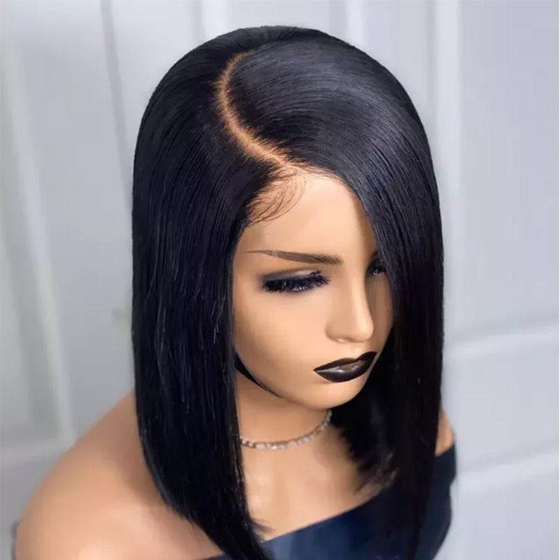 Bob lace wig female oriented front lace wig black short straight hair synthetic headband - MarvelouStoree