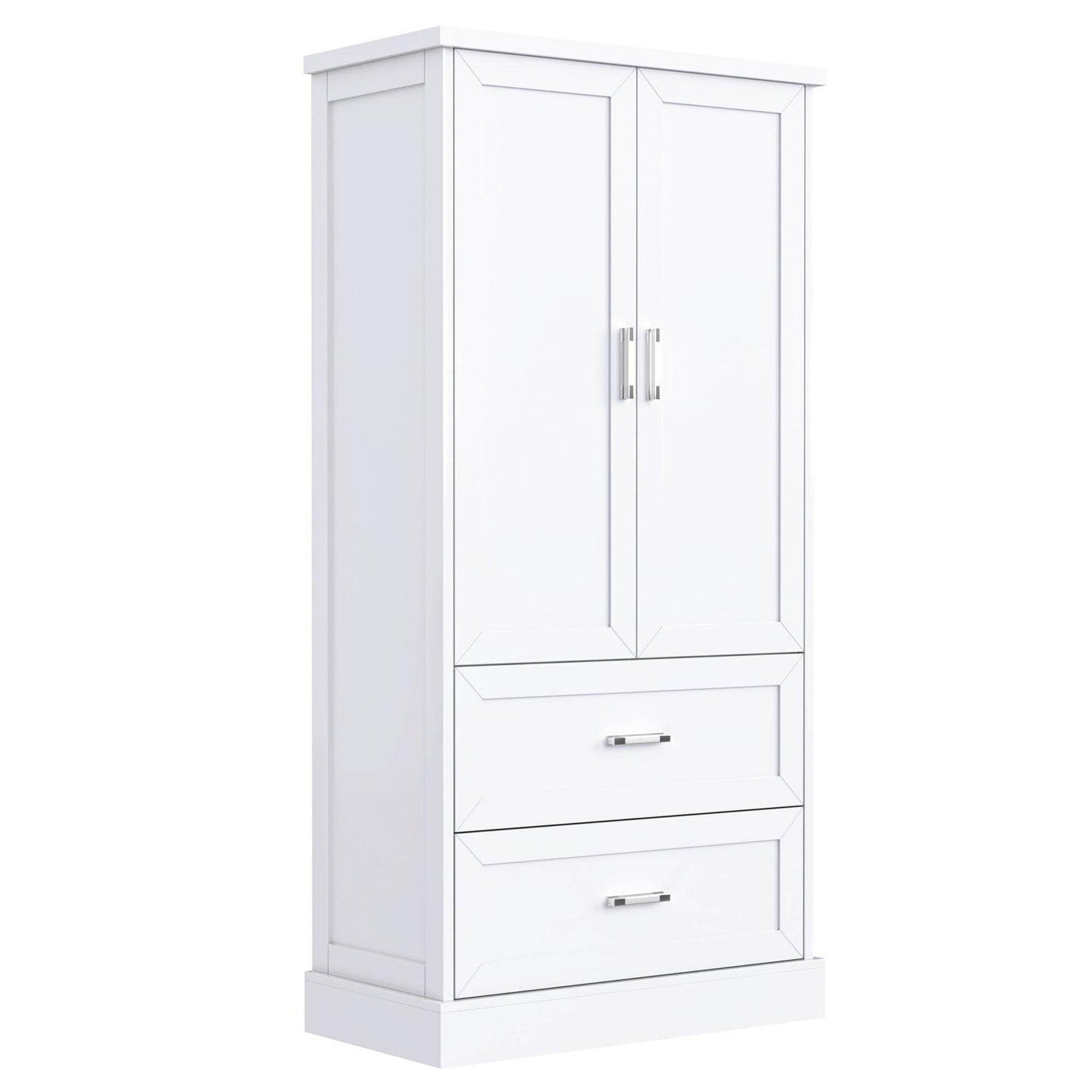 Tall Bathroom Storage Cabinet, Cabinet with Two Doors and Drawers, Adjustable Shelf, MDF Board, White - MarvelouStoree