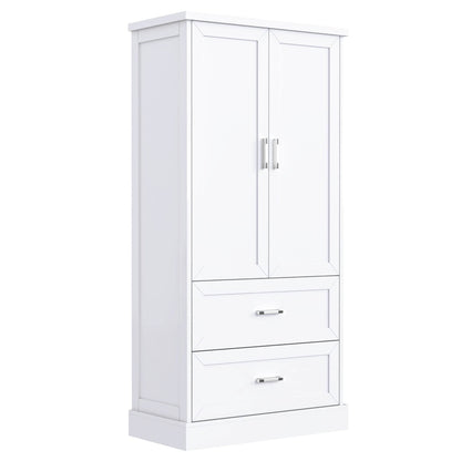 Tall Bathroom Storage Cabinet, Cabinet with Two Doors and Drawers, Adjustable Shelf, MDF Board, White - MarvelouStoree