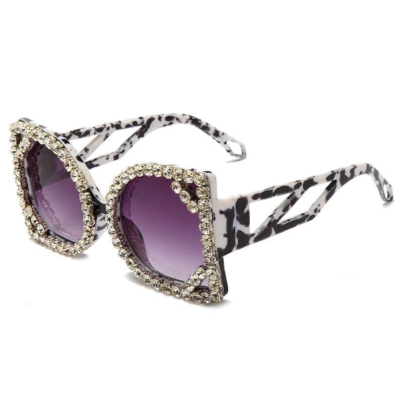 Luxury Diamond-studded Sunglasses Fashion D-shaped Big Frame Sun glasses Female Diamond Gorgeous Sunglass - MarvelouStoree