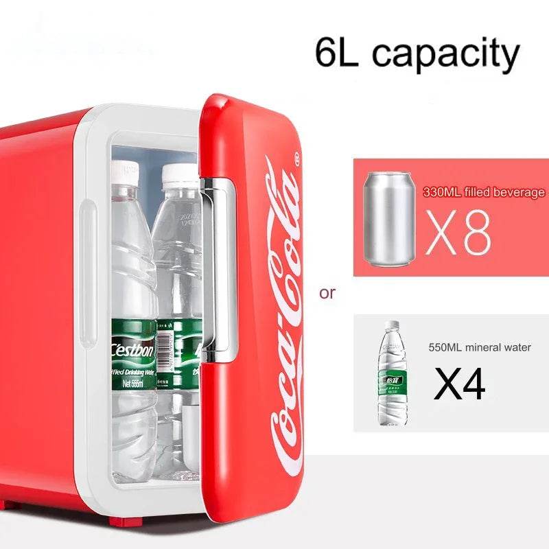 6L Mini Refrigerator Coca-Cola Multifunction Cosmetic Dormitory Warmer Cooler Fridge for Home Car Small Portable Fridge 12V/220V - MarvelouStoree