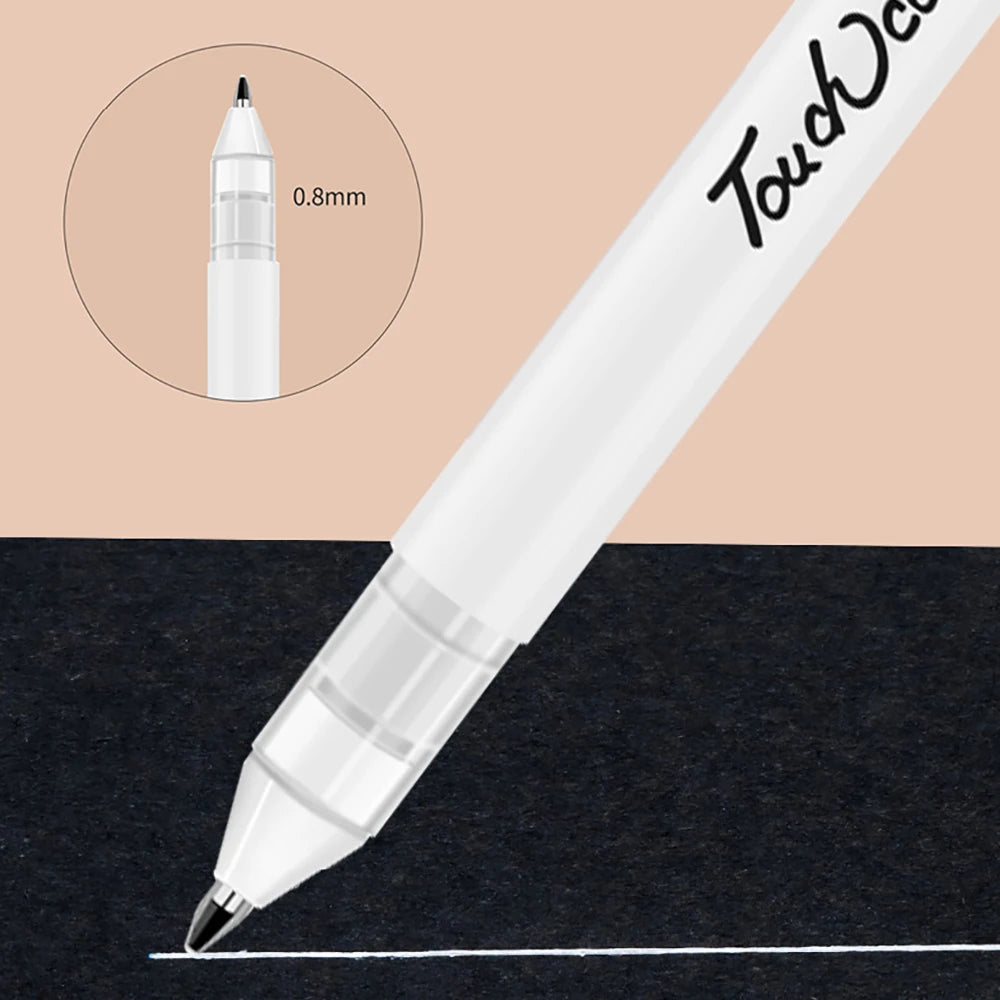 6pcs Silver/White Ink Highlight Gel Pen Set 0.8mm Large Capacity Fine Tip for Black Cardboard Sketch Art Painting Pen Line Pens