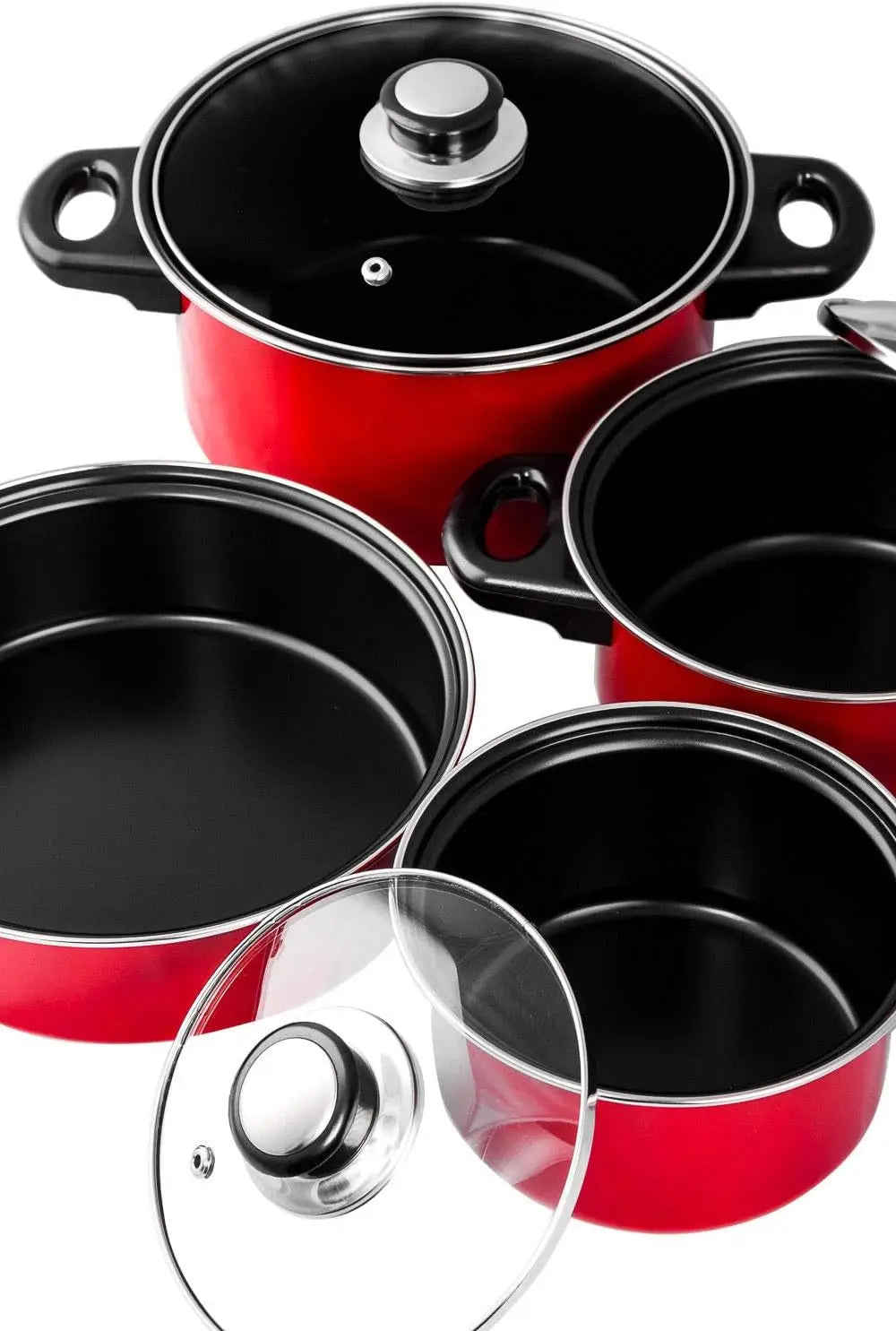 7 Pcs Carbon Steel Nonstick Cookware Set, Pots & Pans, Dishwasher Safe Cooking Set, Kitchen Essentials (Red/Black)