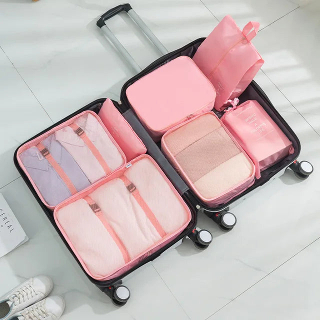 7-piece Set Travel Bag Organizer Clothes Luggage Travel Organizer Blanket Shoes Organizers Bag Suitcase Pouch Packing Cubes