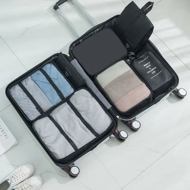 7-piece Set Travel Bag Organizer Clothes Luggage Travel Organizer Blanket Shoes Organizers Bag Suitcase Pouch Packing Cubes