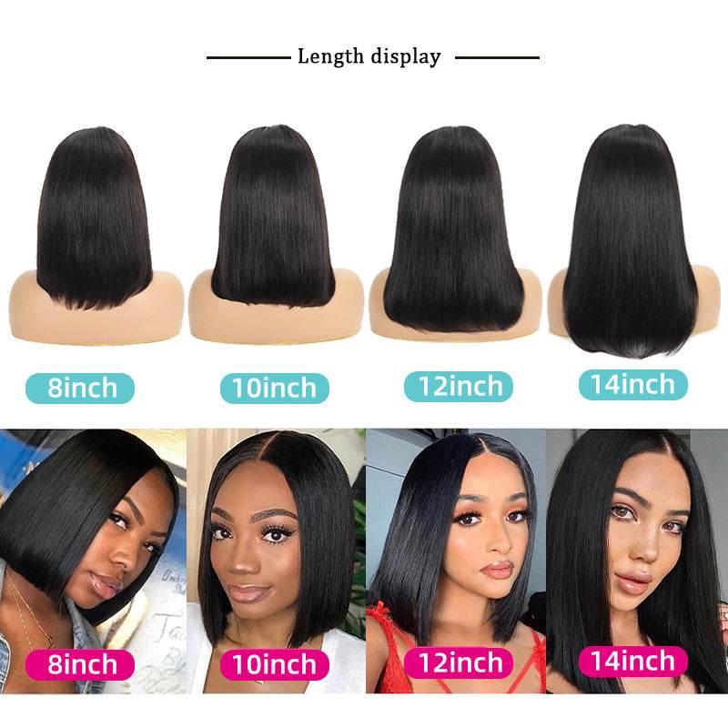 Front Lace Wig Headband Real Human Hair 13 * 4 Bob Wig Straight Human Hair - MarvelouStoree