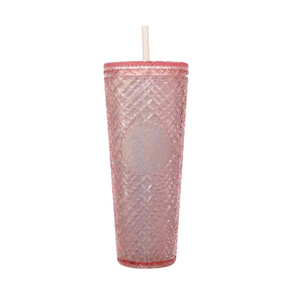 Large Capacity Coffee Cup 710ml Durian Cup Diamond Creative Plastic Straw Cup with Lid Reusable Mug