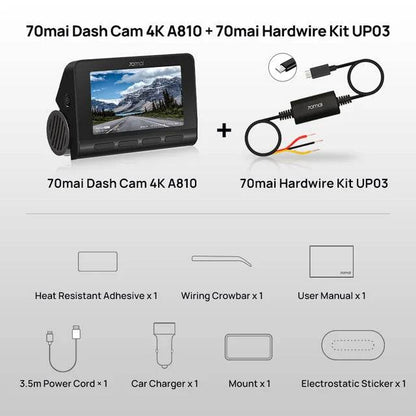 70mai 4K Dash Cam A810 Ultra HD Built-in GPS ADAS Auto Record 150FOV Motion Detection 70mai A810 4G Car DVR Support Rear Cam - MarvelouStoree