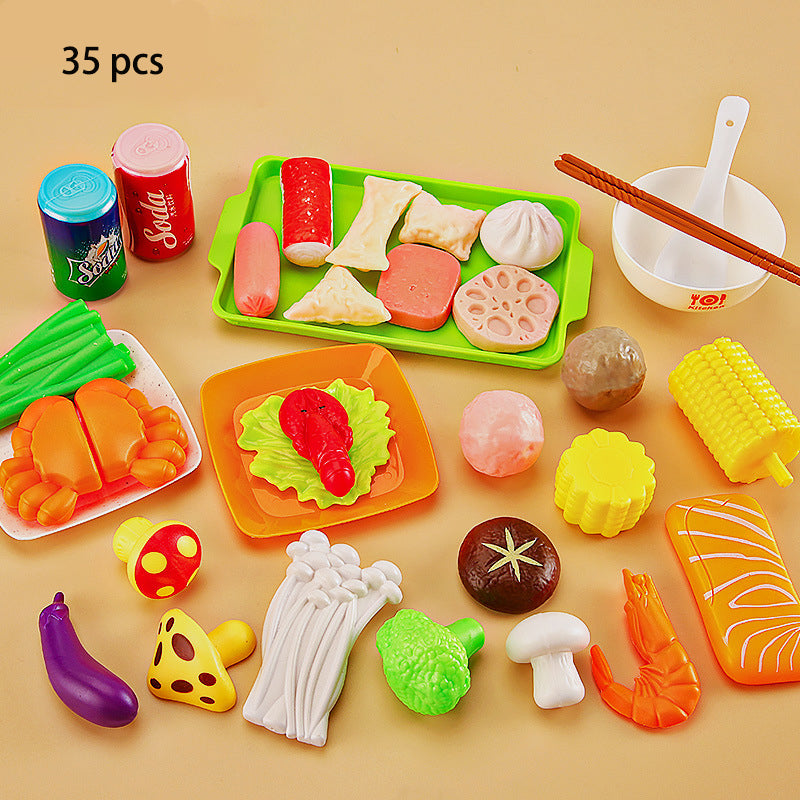 Children's Home Barbecue Simulation Food Seafood Fruit Vegetable Kitchen Hot Pot Toy Boys And Girls Cooking Set