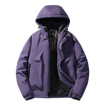 Autumn and Winter Trendy Brand American Retro Solid Color Hoodie Women's Ice Silk Thick Cotton Jacket Warm Couple's Cotton Jacket Clip