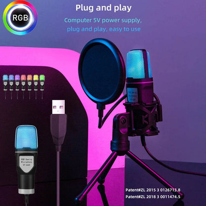 SF-666R condenser microphone RGB seven color luminous microphone with shock mount USB computer game - MarvelouStoree