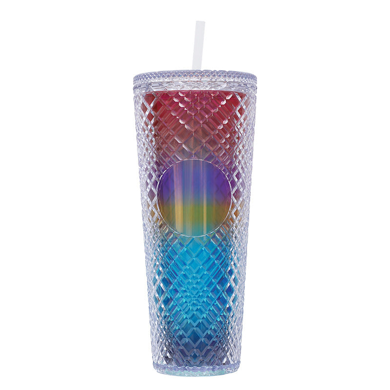 Large Capacity Coffee Cup 710ml Durian Cup Diamond Creative Plastic Straw Cup with Lid Reusable Mug