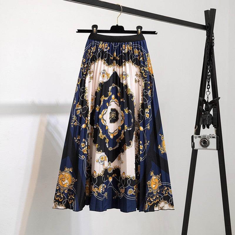 Pleated Skirt Black Ruffled Pleated Print Mid Skirt Short Half Body Chiffon Fresh and Sweet Skirt - MarvelouStoree