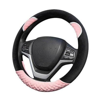 Plush Cartoon Car Steering Wheel Cover D-type Linen Carbon Fiber Leather Handlebar Cover Comfortable And Breathable - MarvelouStoree