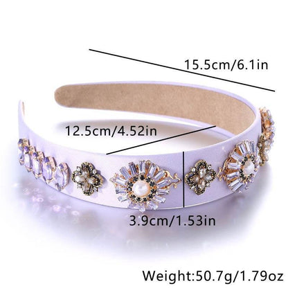 Fashionable Baroque Retro Set Water Diamond Flower Wide Edge Pearl Hair Hoop - MarvelouStoree