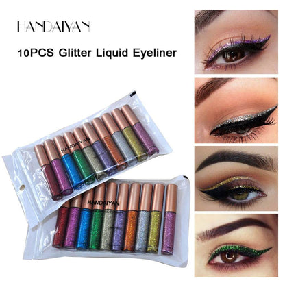 HANDAIYAN Explosive Glitter Liquid Eyeliner Set Sequin Pop Eyeliner Liquid 10 Pack - MarvelouStoree