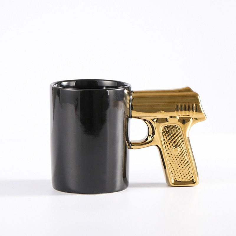 Creative Ceramic Cup Gold Silver Pistol Cup Gun Handle Mug Personalized Water Cup Coffee Cup 3D Modeling Cup Color Glaze Cup