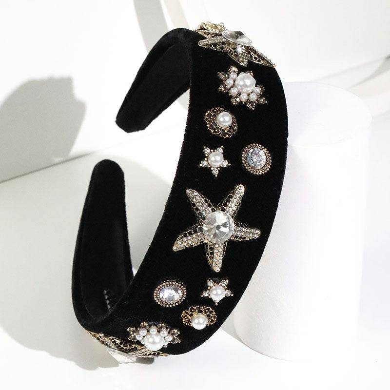 Fashionable velvet pearl black starfish hairband - MarvelouStoree