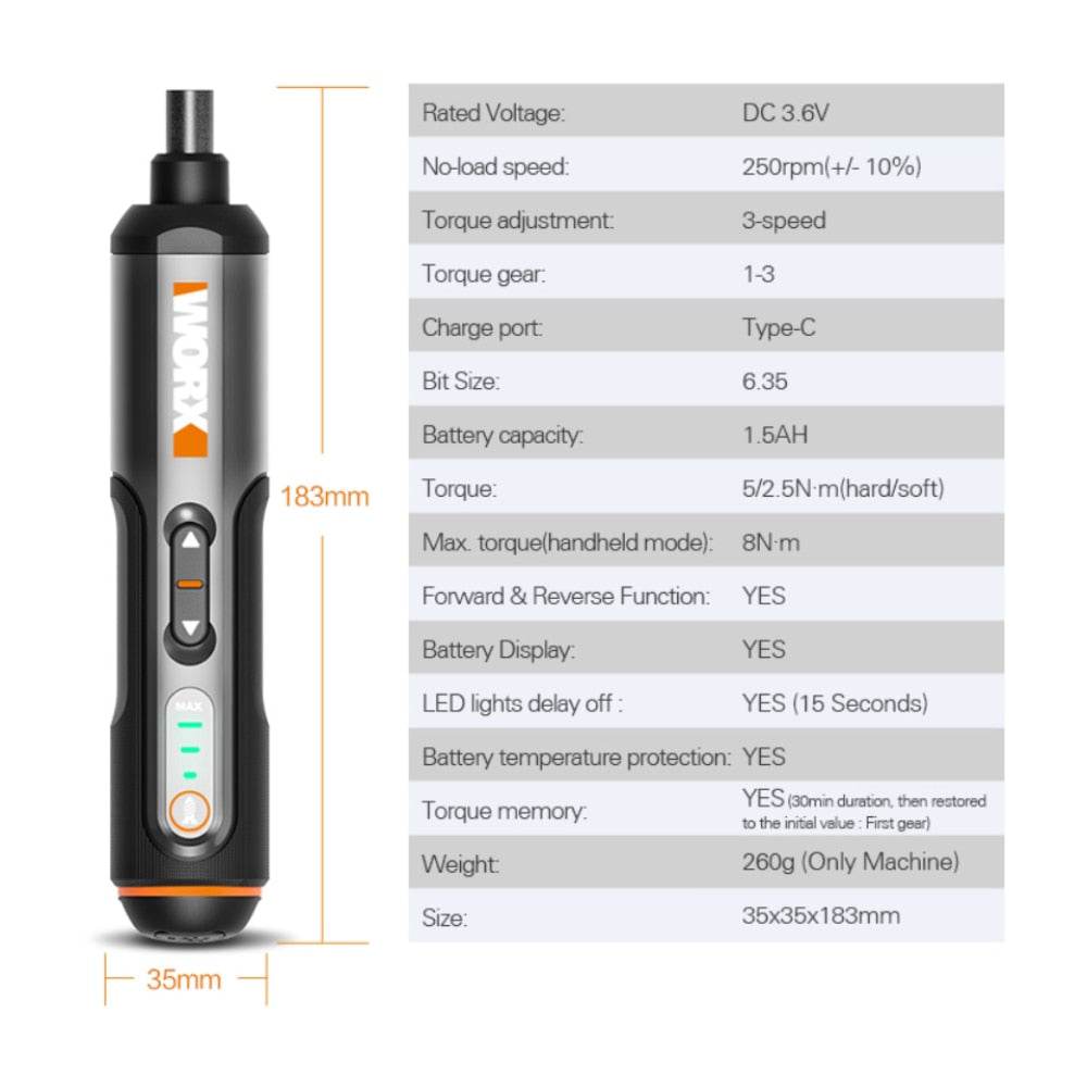 Worx 4V Mini Electrical Screwdriver Set WX240 Smart Cordless Electric Screwdrivers USB Rechargeable Handle with 26 Bit Set Drill - MarvelouStoree