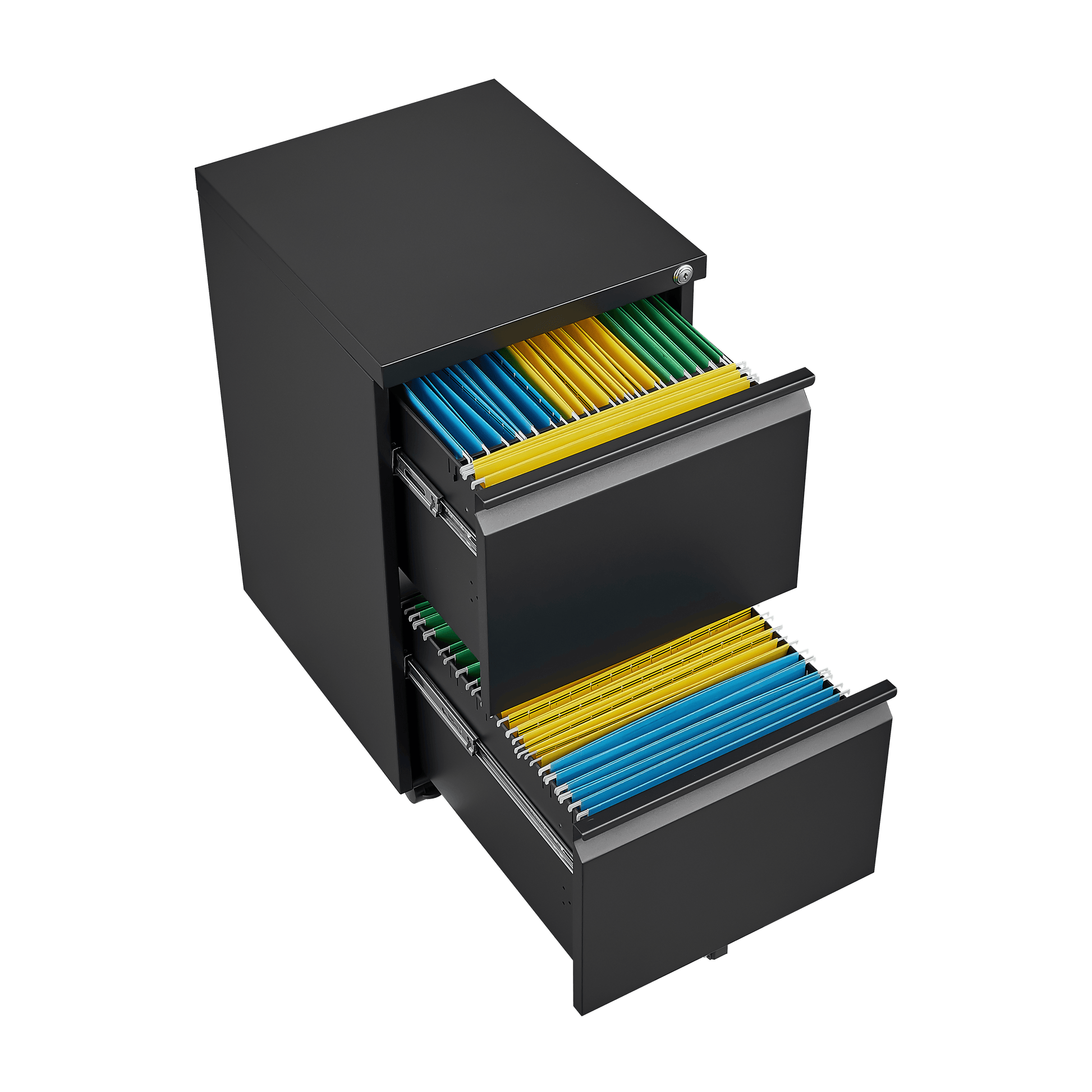 Metal 2 drawer mobile file cabinet with lock, 25.6-inch high legal/letter size file storage cabinet black - MarvelouStoree