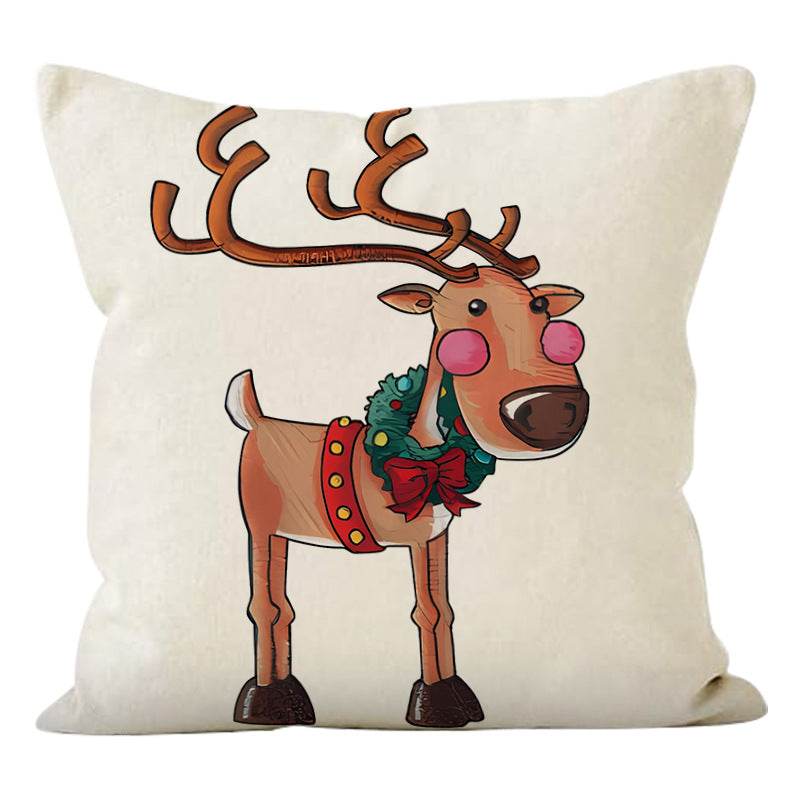 Christmas reindeer print pillow cover linen pillowcase home holiday sofa decoration - MarvelouStoree