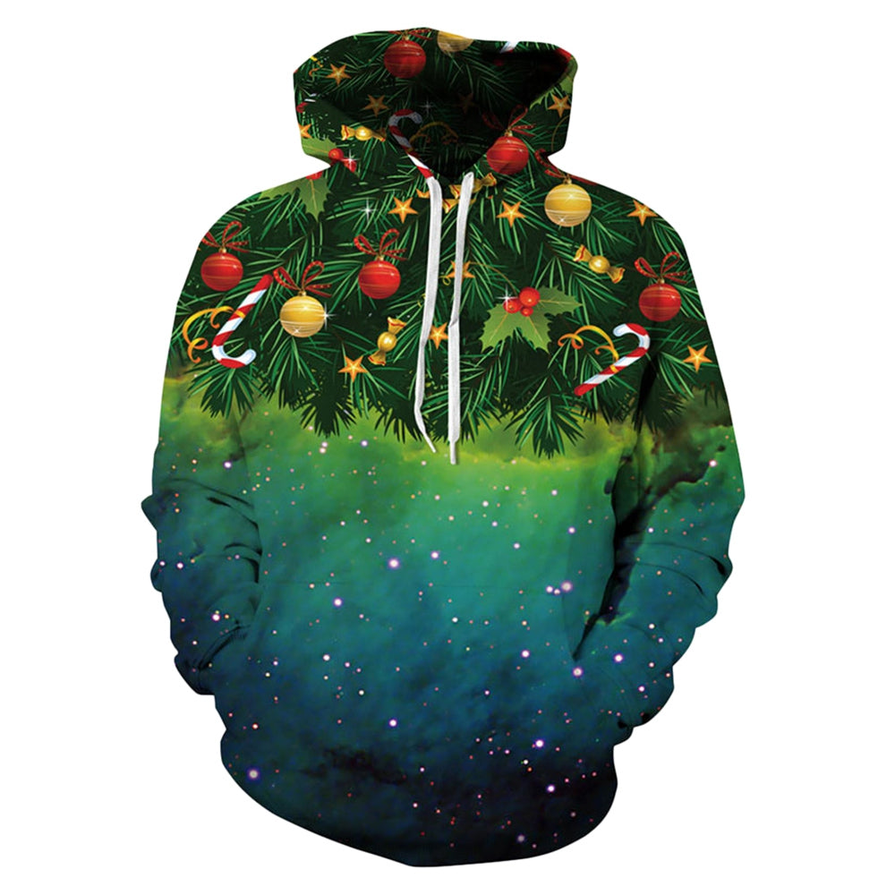 Christmas Tree Print Kangaroo Pocket Hoodie