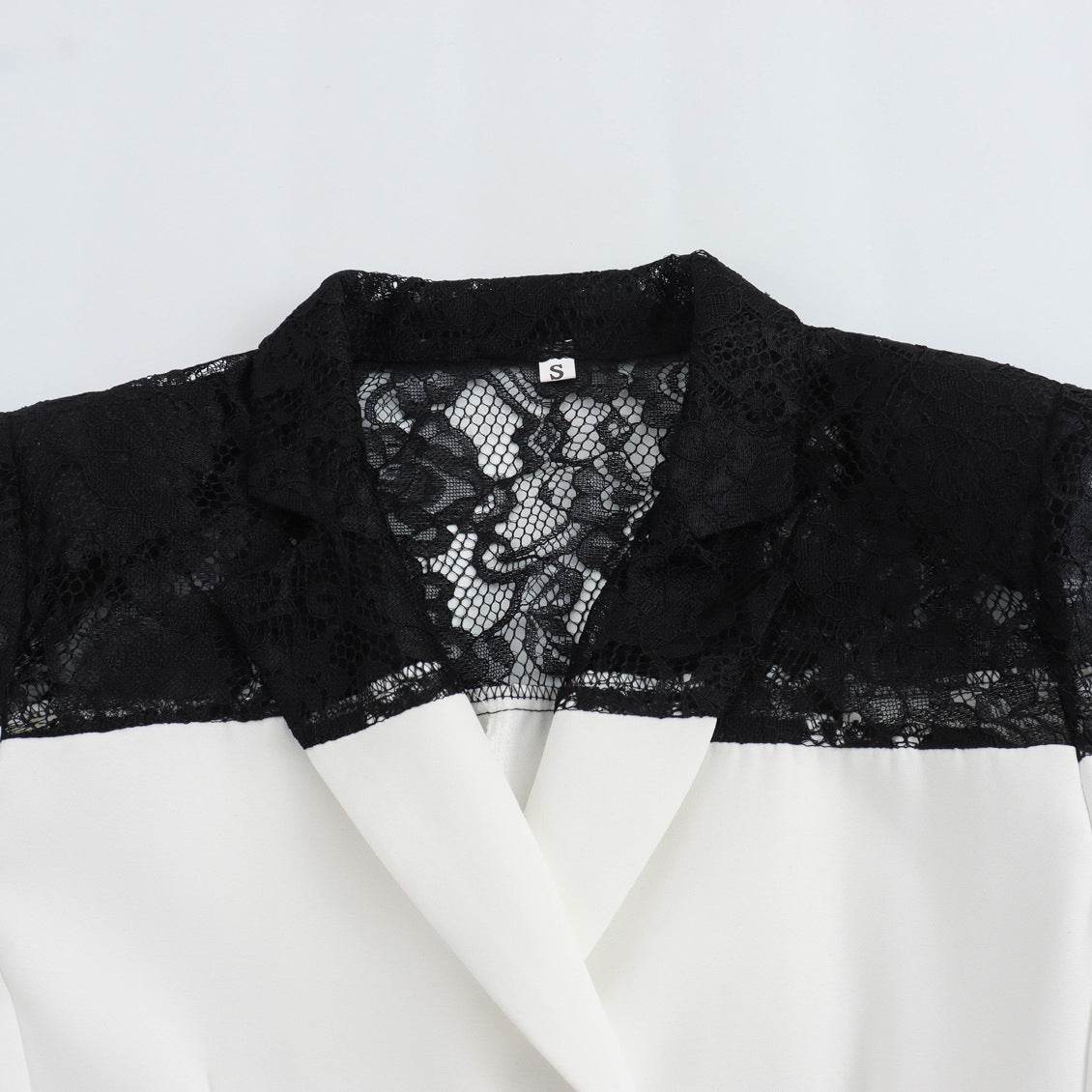 Sexy and elegant lace patchwork suit jacket, commuter style button up top - MarvelouStoree