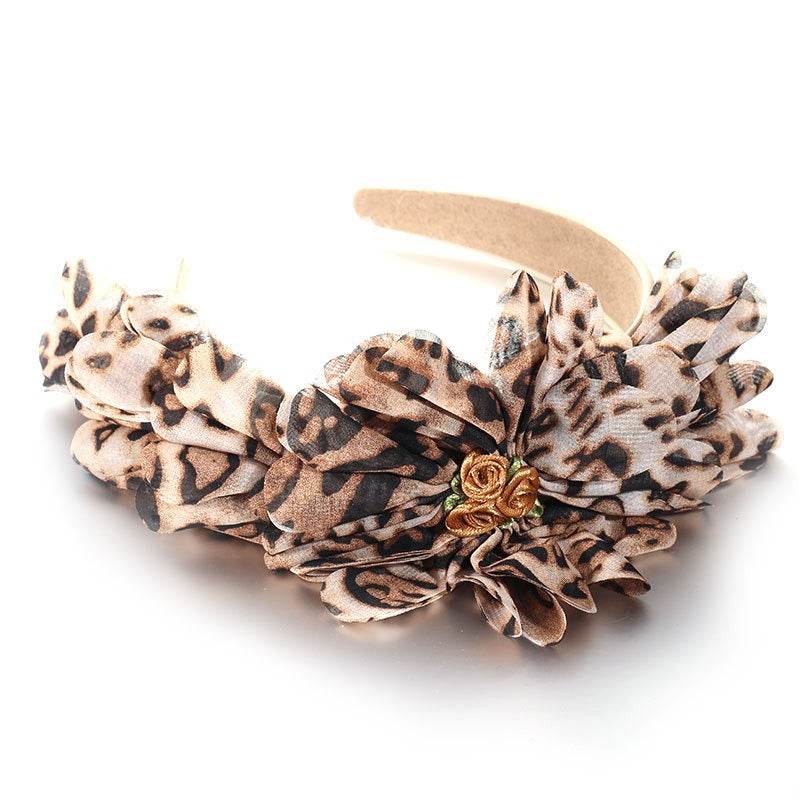 Fashionable leaf pattern fabric oversized flower headband - MarvelouStoree