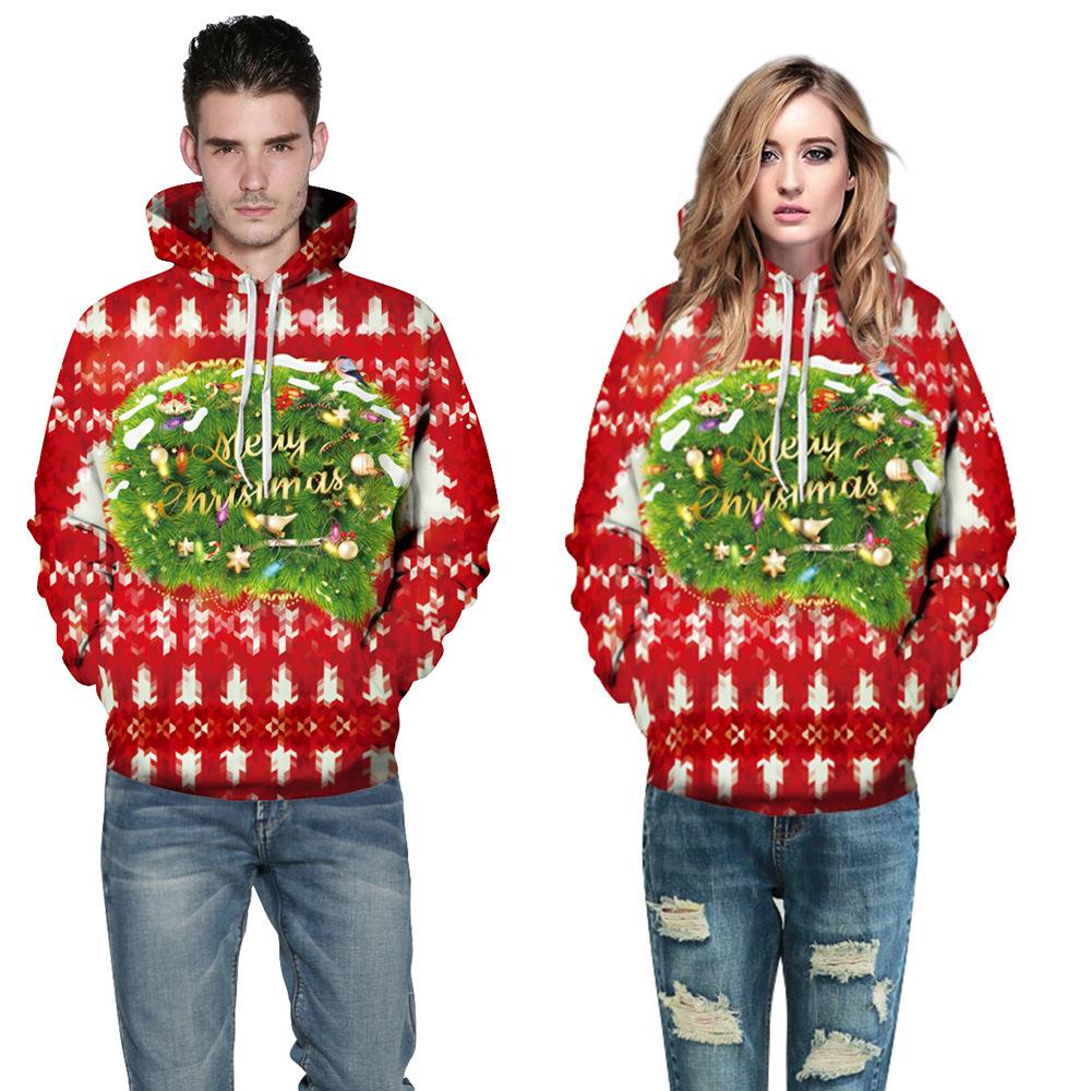 Christmas Tree Print Hooded Sweatshirts for Men Women