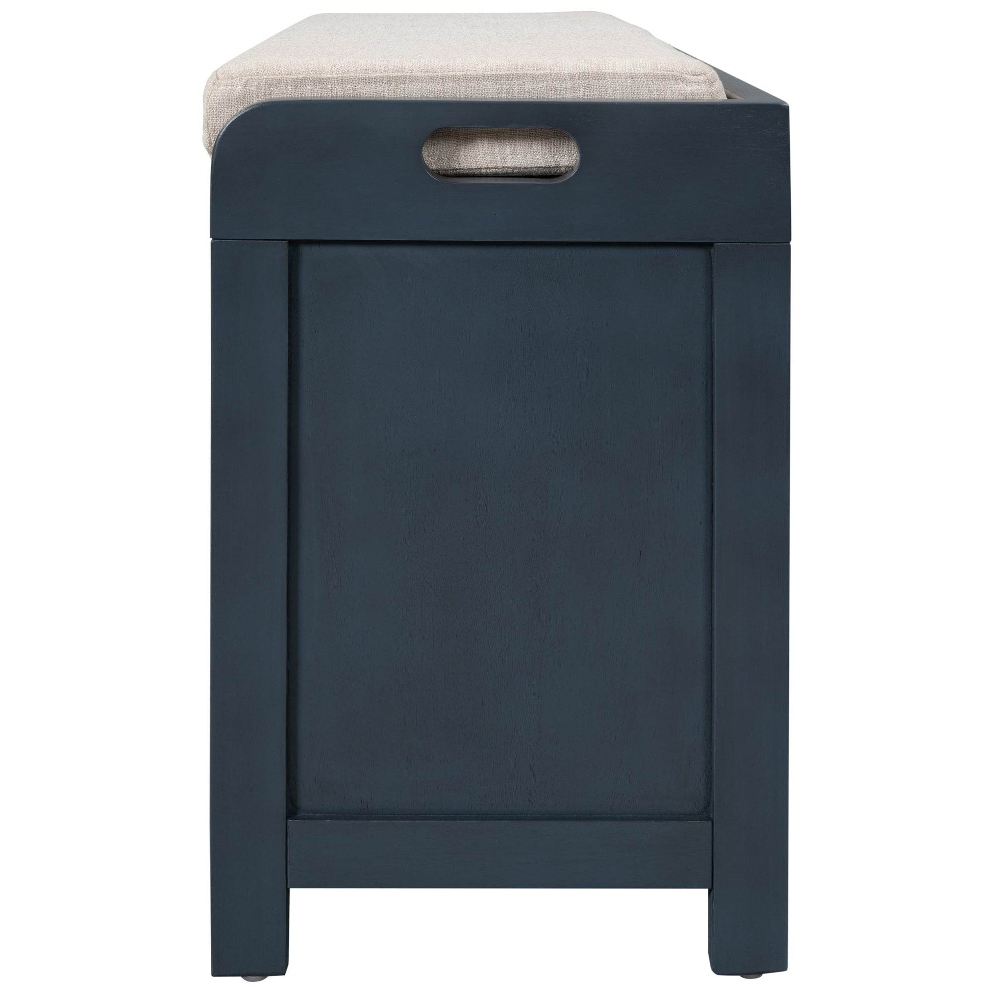 TREXM Storage Bench with Removable Basket and 2 Drawers, Fully Assembled Shoe Bench with Removable Cushion (Navy) - MarvelouStoree