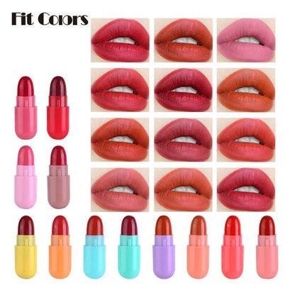 Fit Colors 12 Colors Mini Pill Matte Lipstick Velvet Matte Portable Pill Capsule Lipstick - MarvelouStoree