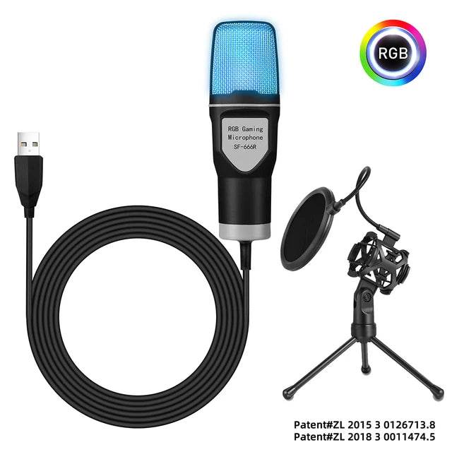 SF-666R condenser microphone RGB seven color luminous microphone with shock mount USB computer game - MarvelouStoree