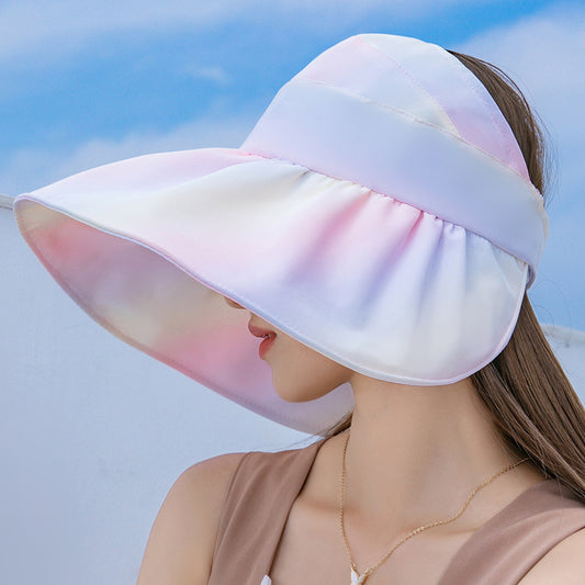 High-Power Sunscreen Rainbow-Colored Large-Brimmed Sunshade Hat Female Summer Outdoor Face Protection Anti-Ultraviolet Top Hat