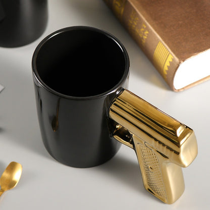 Creative Ceramic Cup Gold Silver Pistol Cup Gun Handle Mug Personalized Water Cup Coffee Cup 3D Modeling Cup Color Glaze Cup