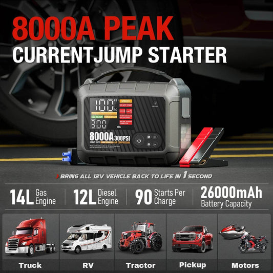 8000A Professional Heavy Duty Car Jump Starter Powerful Car 12V Car Battery Starter Booster Starting Device - MarvelouStoree