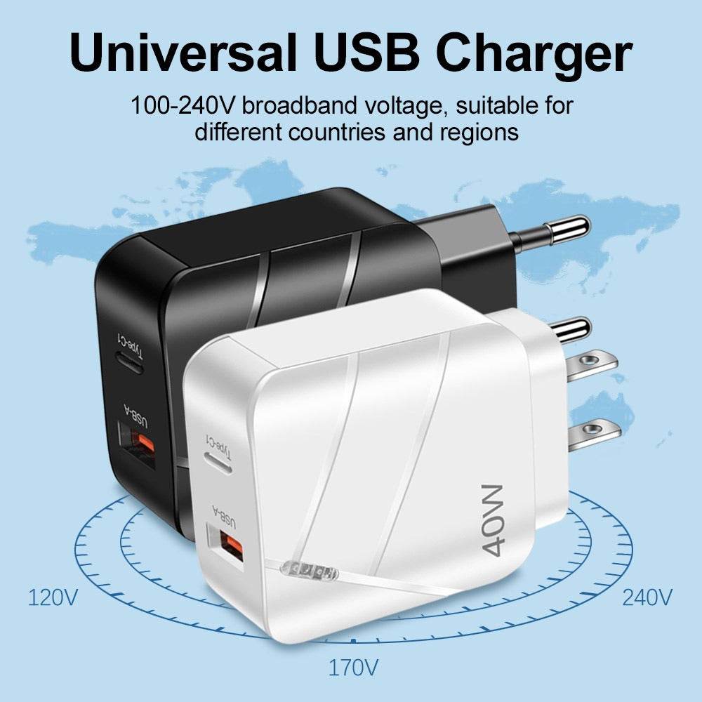 40W PD+QC3.0 mobile phone charger charging head travel charger - MarvelouStoree