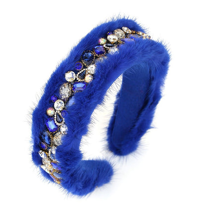 Fashionable women's rabbit hair rhinestone hair hoop