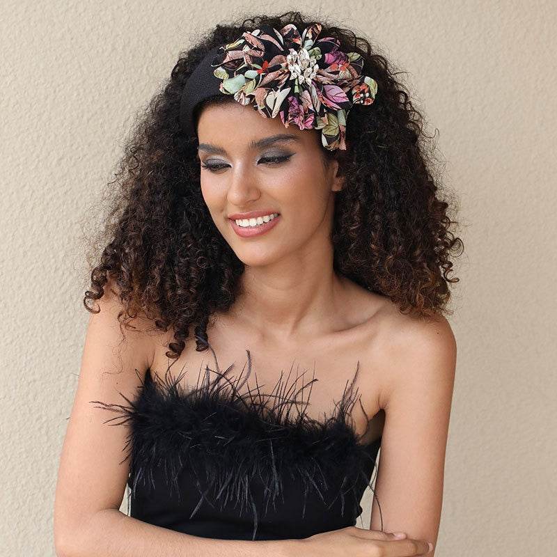 Diamond inlaid fabric flower toothed anti slip exaggerated headband - MarvelouStoree